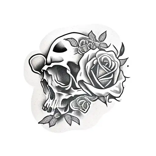 Skull With Roses And A Band Under It With The Name Rose Inside It