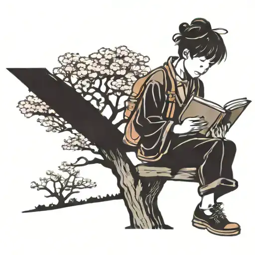 A Silhouette Of A Traveler Reading A Book Under A Cherry Blossom Tree In Japan