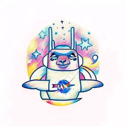 A Llama Astronaut Exploring A Colorful Galaxy