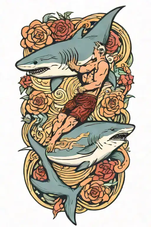 Swimming Athlete And Shark