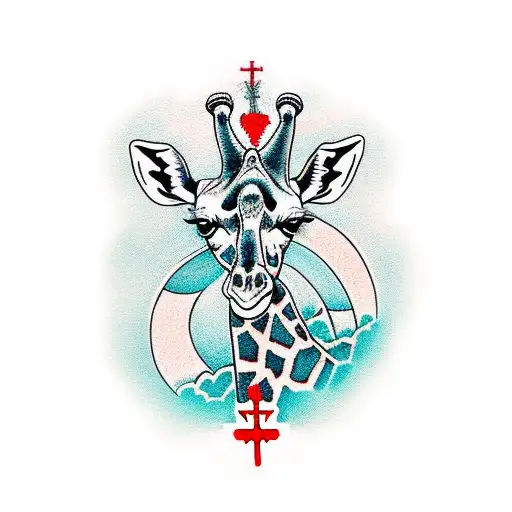 Giraffe In Front Of A Christian Cross