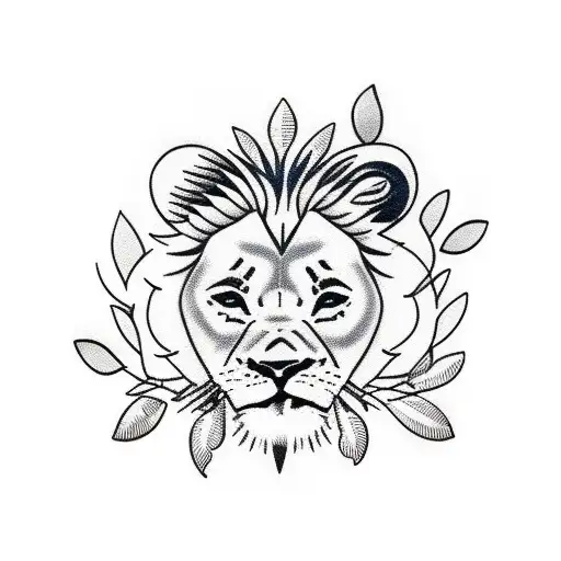 Baby Lion Surrounded With Olive Branches