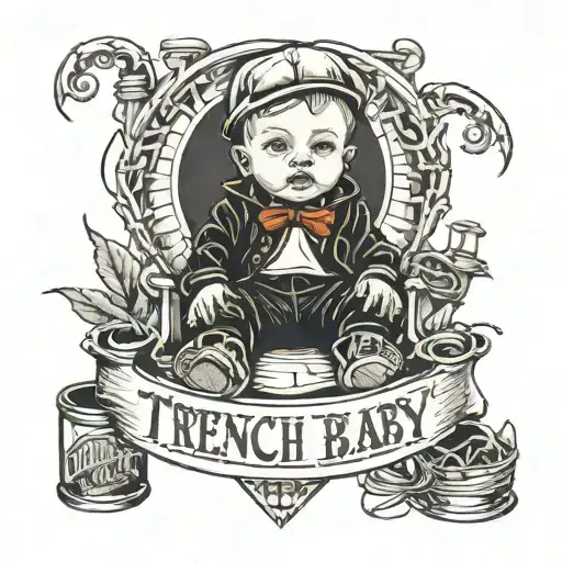 Gangster Baby Sitting Infront Of A Trap House That Say Trench Baby