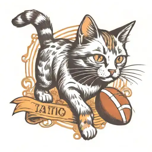 Create A Tattoo Of A Cat Playing With A Football