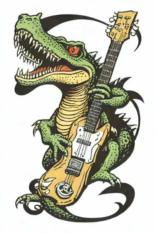 Crocodile And Guitar Headstock Drawn By A Child