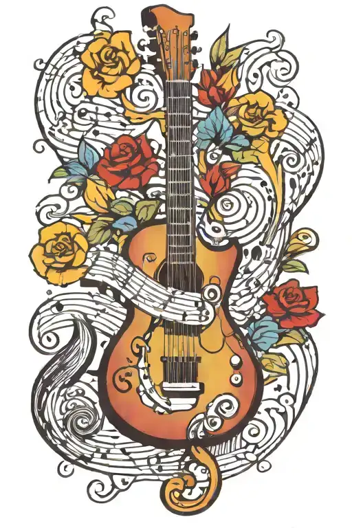 I Want A Music Themed Tattoo Featuring Music Notes And A Guitar