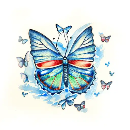 Watercolor Blue Butterfly With Background Color
