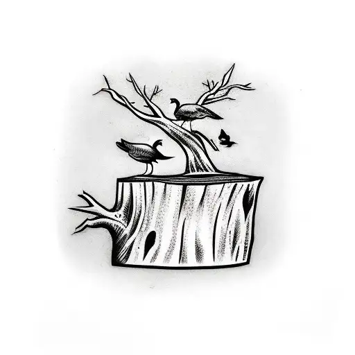Tree Stump With 2 Birds On Top