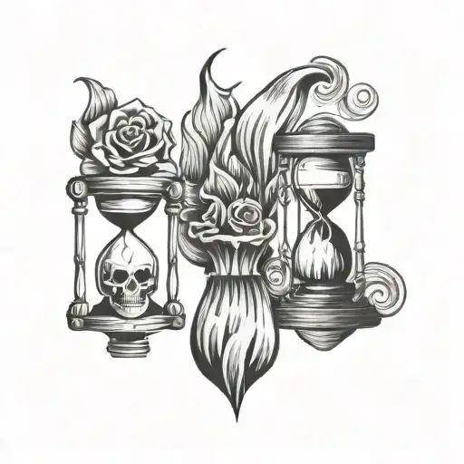 Hourglass With A Flame In The Top And Skull In The Bottom