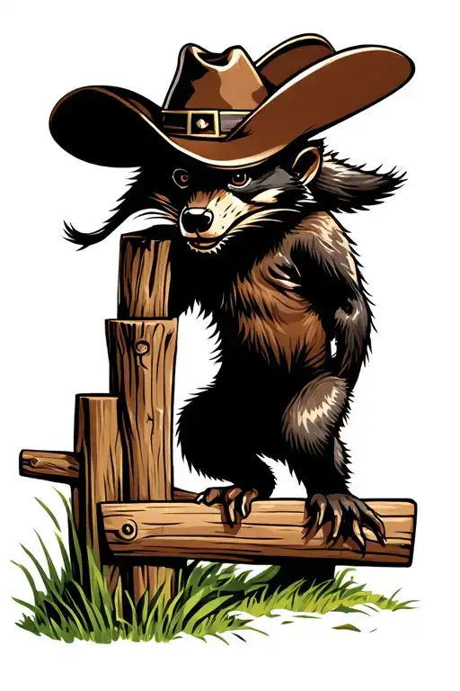 Cowboy Honey Badger Leaning On A Fencepost