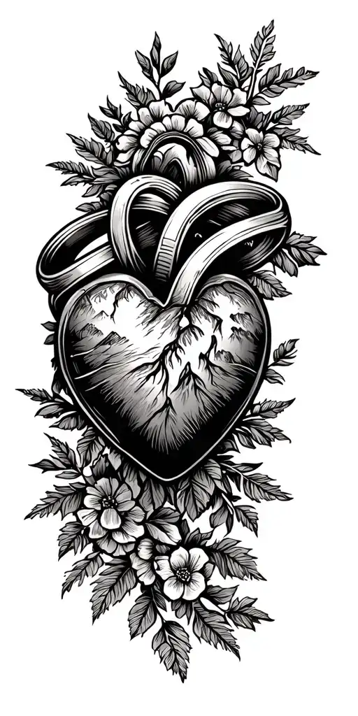 Heart And Weddind Rings On The Mountians And Nature Inspired