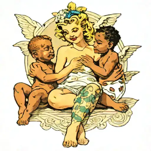 Nude Slim Young European Blonde Teenage Girl Nursing Two Black Babies
