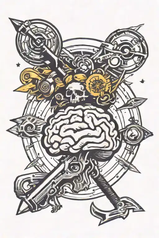 A Brain In The Center Of A Circle Of Different Weapons