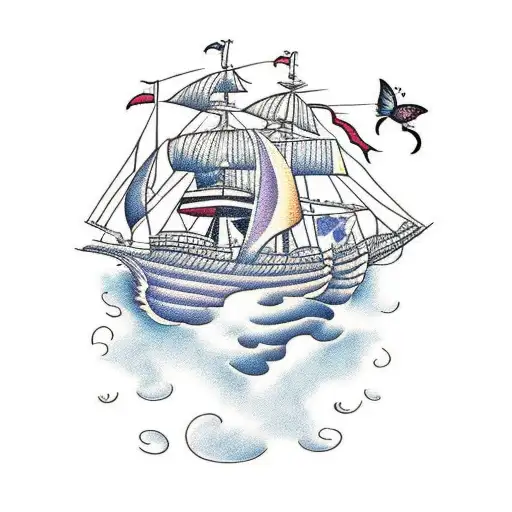 Pirate Ship With Butterflies