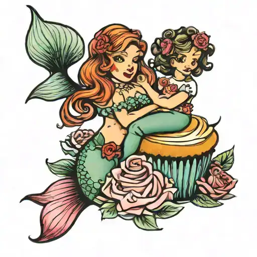 Mermaid Cupcake Mom Daughter Rose
