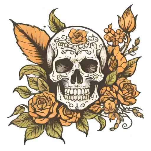 Skull Growing In Nature And Flowers
