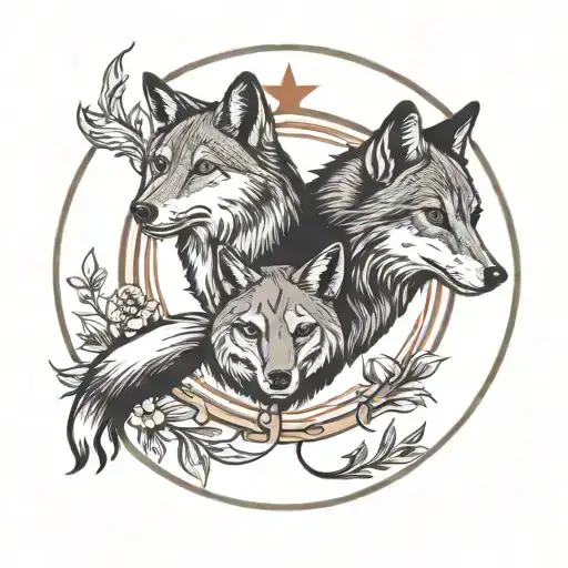 One Fox And One Wolf In A Circle