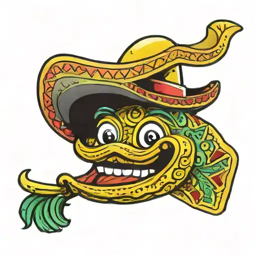 Cartoon Banana Holding A Taco Wearing A Sombrero