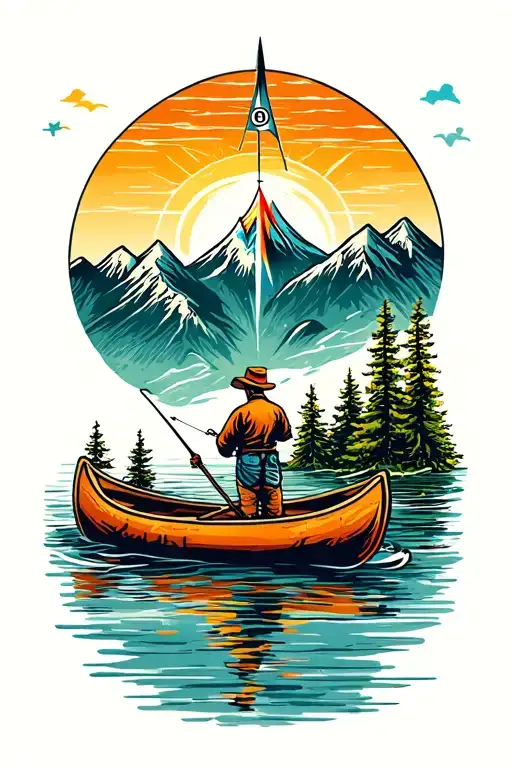 Mountains Canoe Floating Fishing Sun Compass