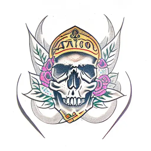 Skull With Tarot Card And Leaves