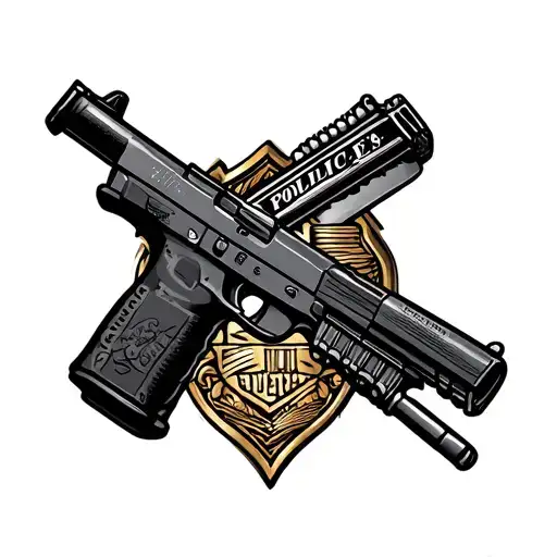 Police Badge With Ar15 And Glock Pistol