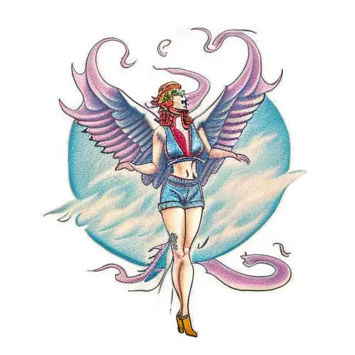 Woman With Wings Fights A Dragon