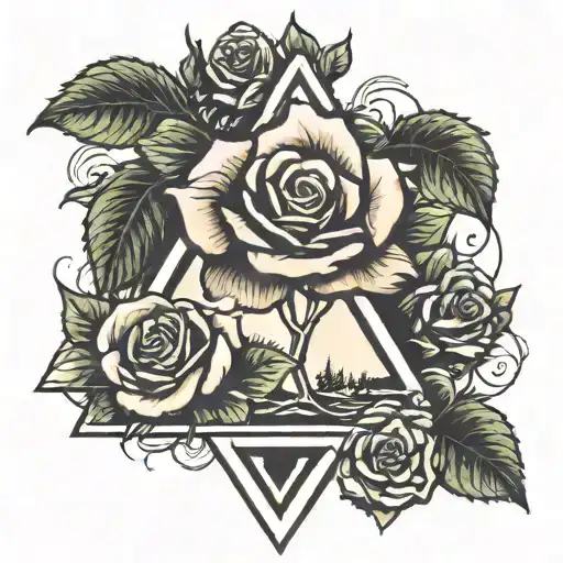 Tree And Rose With Triangle Outline