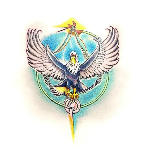 Eagle With Spread Wings Has Broken Ankle Chain