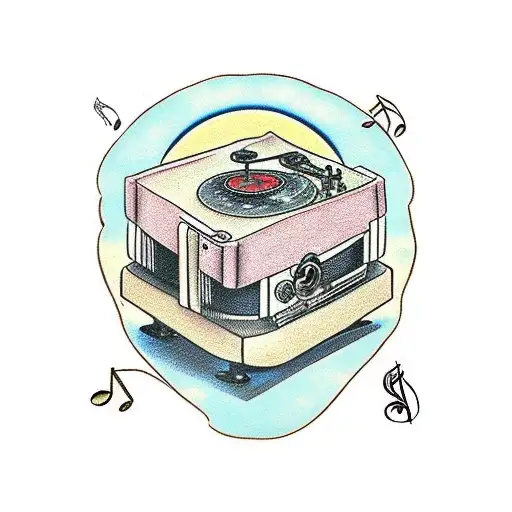 Old Record Player Surrounded My Music Notes