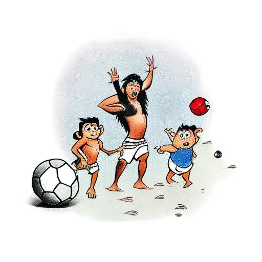 Mowgli And His Two Boys Playing Football In The Jungle