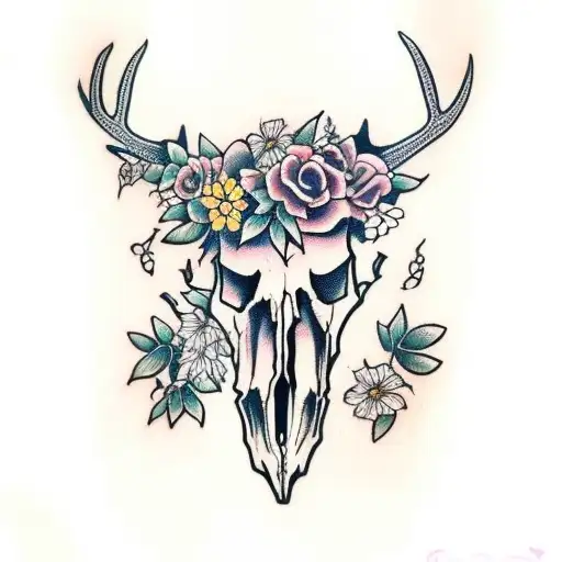 Deer Skull With Flowers And Vines