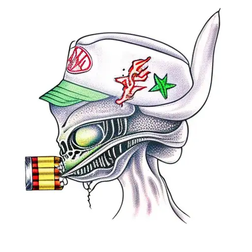 Alien Smoking A Blunt With Buckethat