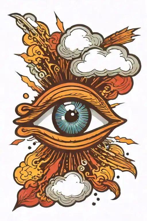 Eye In A Cloud Background With Streaks Of Light
