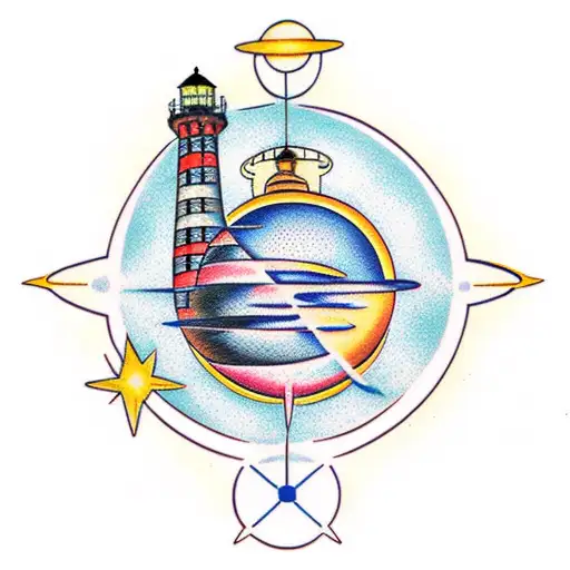 Lighthouse With Planets And Stars