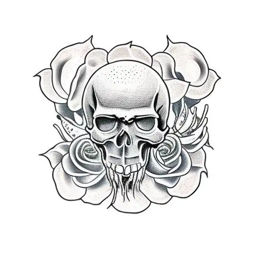 Skull With Lycoris Growing From It