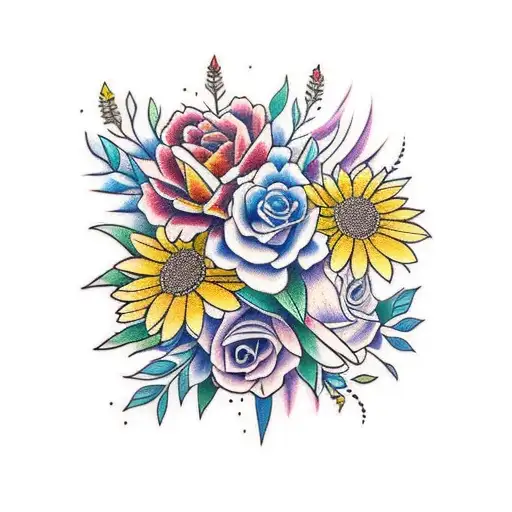 A Bouquet Of Vibrant Flowers With Each One Representing A Different Element Of Nature