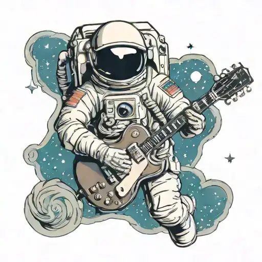 A Astronaut Floating In Space Playing A Gibson Les Paul Guitar