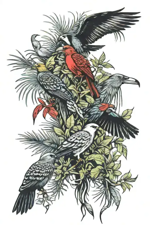 Rain Forest With Birds And Animals Native