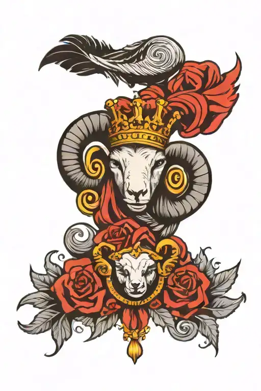 Crown And Scroll And Feather And Ram Horn