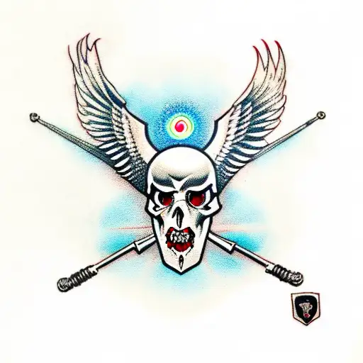 Two Headed Eagle With Glowing Eyes Carrying A Skull