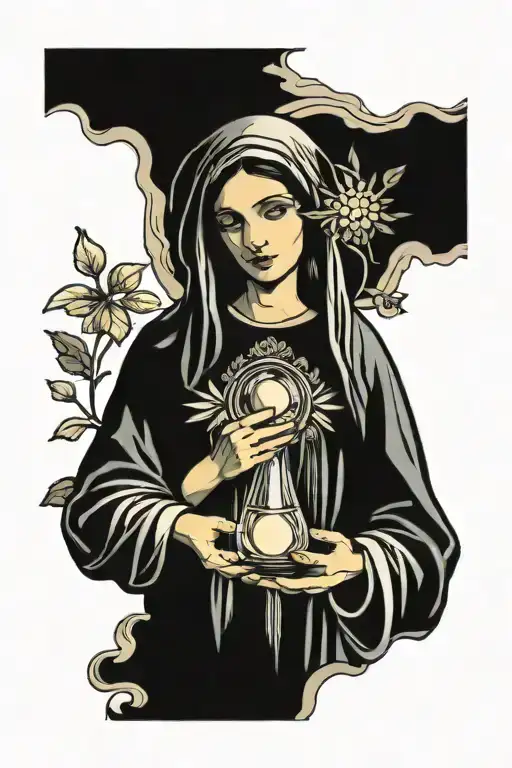Virgin Mary Mixed With Temperance Tarot Card