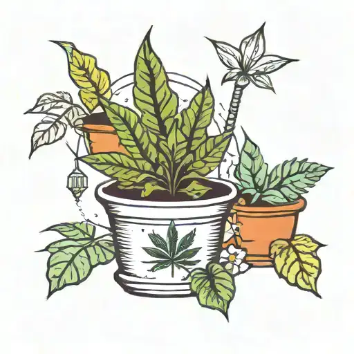 Pot Leaf In Middle Of Other House Plants