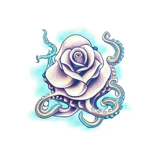 Yellow Rose Octopus Anchor Stingray Ocean Waves Five Point Flowers