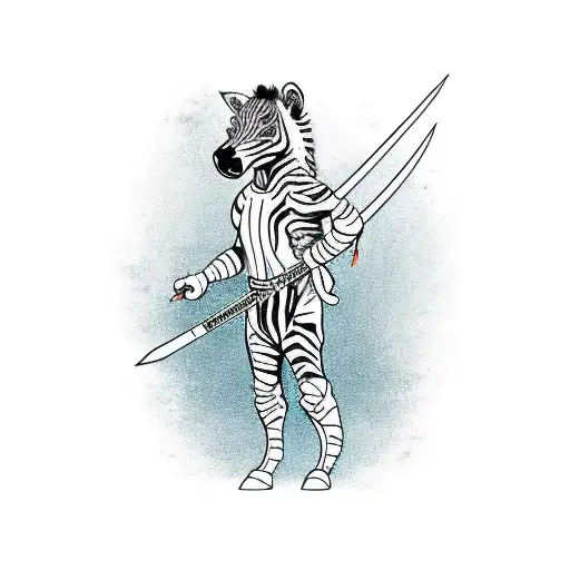 Pop Art Zebra Standing On Back Legs Holding A Katana In An Aggressive Stance