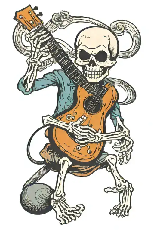 Simple Skeleton Playing A Guitar In A Rearview Mirror