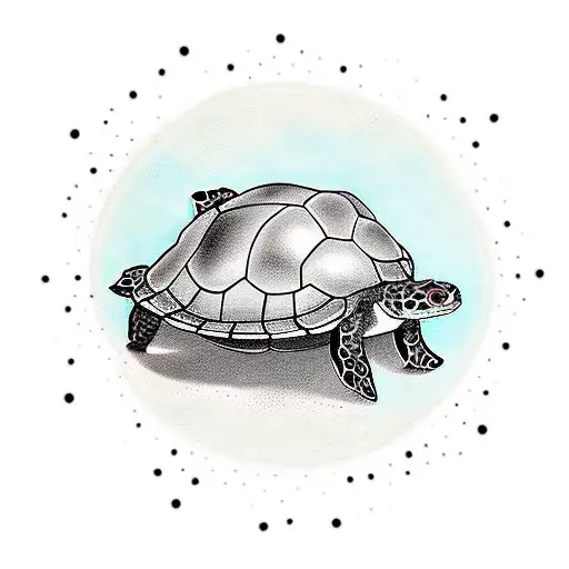 Cute Black Line Turtle With The Name Tim Worked In