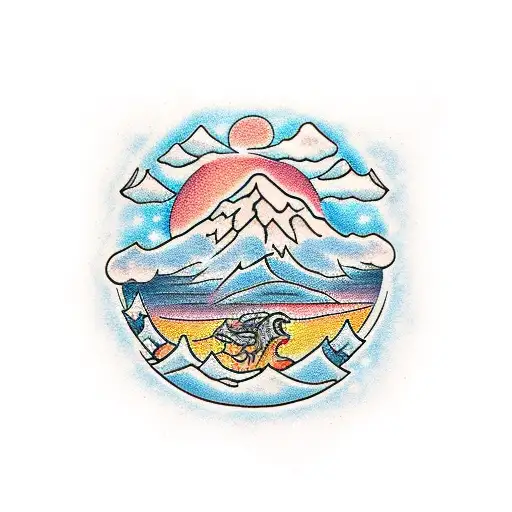 Snow Mountain With Sunrise