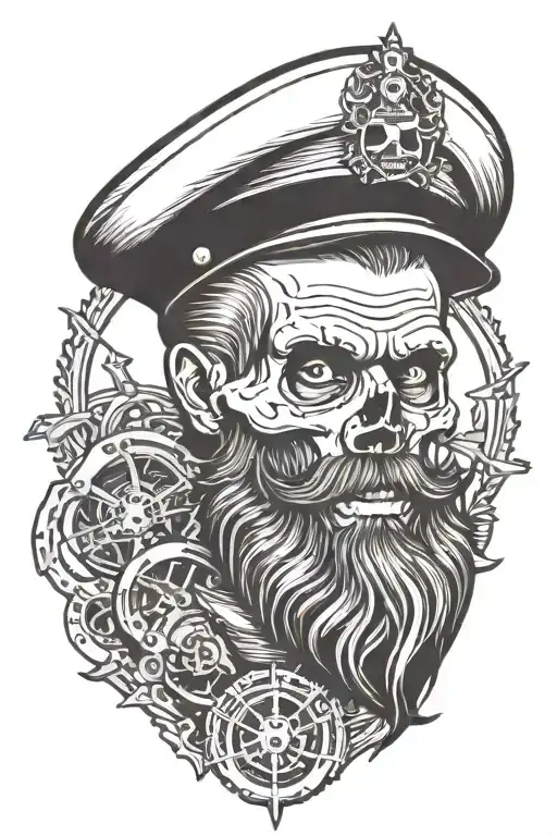 Bearded Sailor Skull With Gear Integrated