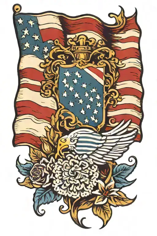 American Flag With Blue Line