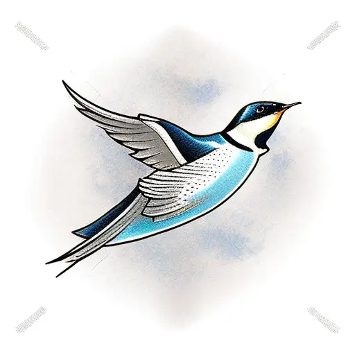 Traditional Style Swallow With Banner For Son's Name In Black And White Or Shaded